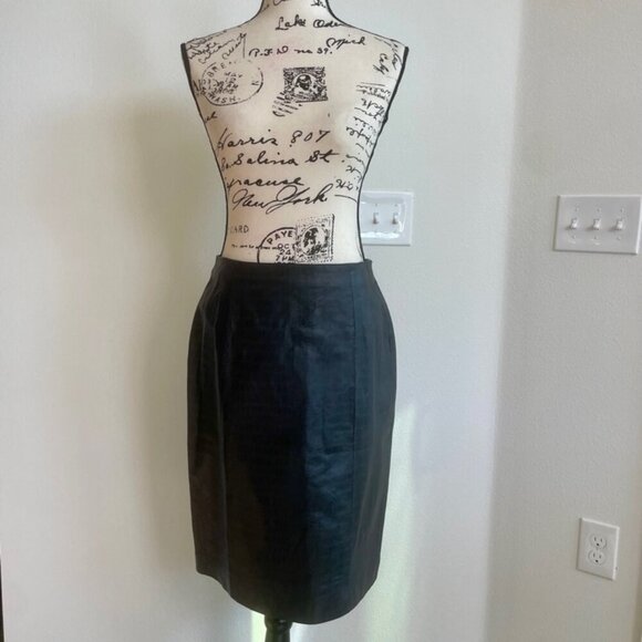 GENUINE BLACK LEATHER COCODRILE STAMP MIDI PENCIL SKIRT SZ 8 PREPPY EMO GOTHIC - Picture 6 of 16